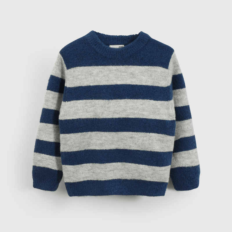 Sweater de rayas azul y gris para niños cómodos