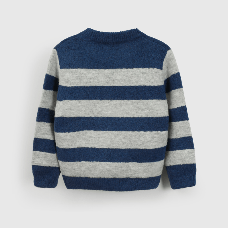 Sweater de rayas azul y gris para niños cómodos