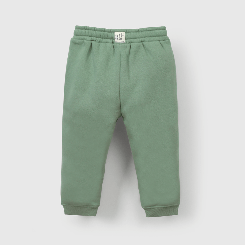 Pantalon Buzo Verde con Carda Interior y Cintura Elasticada