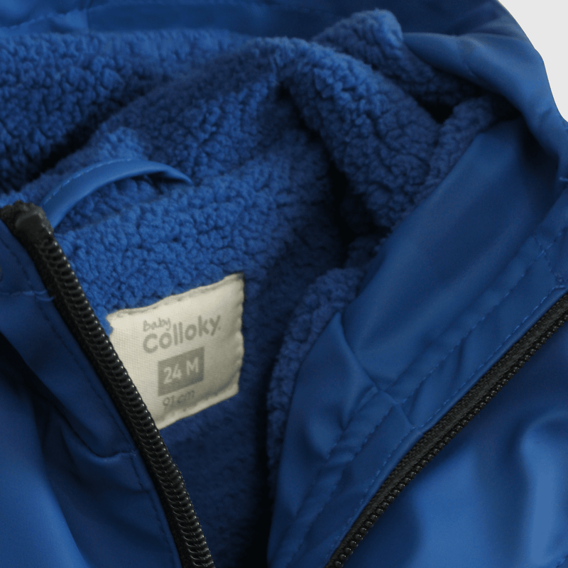 Chaqueta Azul Engomada con Forro de Jersey y Gorro para bebe