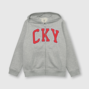 Polerón Gris de polycotton con Cierre y Gorro para Niño