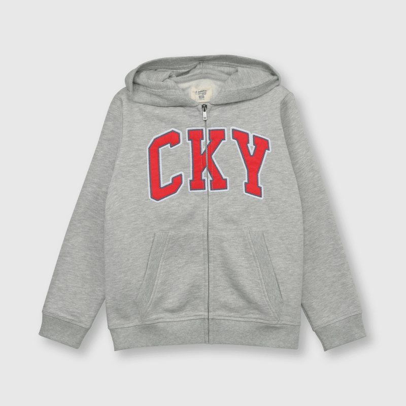 Polerón Gris de polycotton con Cierre y Gorro para Niño