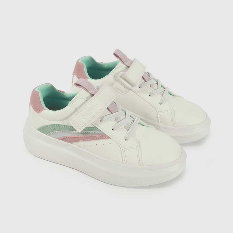 Zapatilla Lifestyle de Niña Blanco Caña Baja Velcro + Cordón