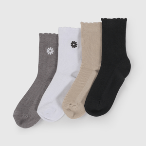 Pack Cuatro Calcetín Gris Flor de Niña talla 23/25 a 34/37