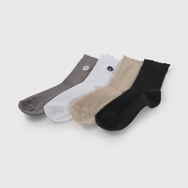 Pack Cuatro Calcetín Gris Flor de Niña talla 23/25 a 34/37