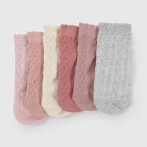 Pack Seis Calcetines Multicolor Trenzado de Niña Infantil talla 14/16 a 23/25