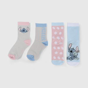 Pack Cuatro Calcetín Celeste Lilo Stitch de Niña talla 23/25 a 34/37