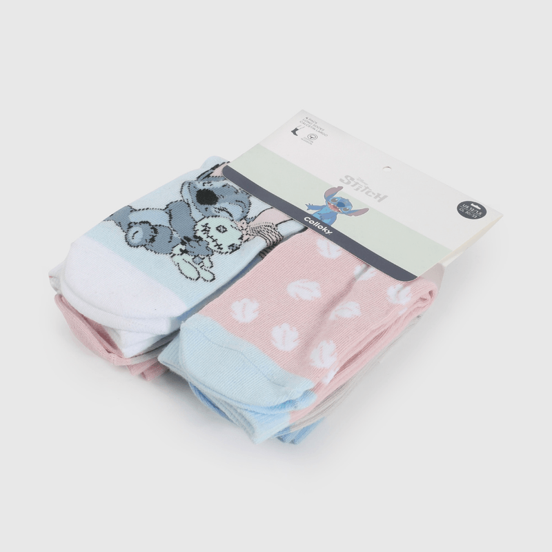 Pack Cuatro Calcetín Celeste Lilo Stitch de Niña talla 23/25 a 34/37