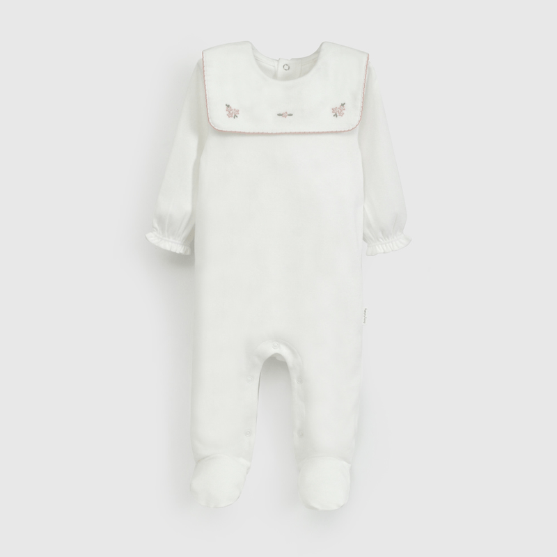 Osito Blanco Cuello Flores de Bebé de New born talla RN a 6/9 M