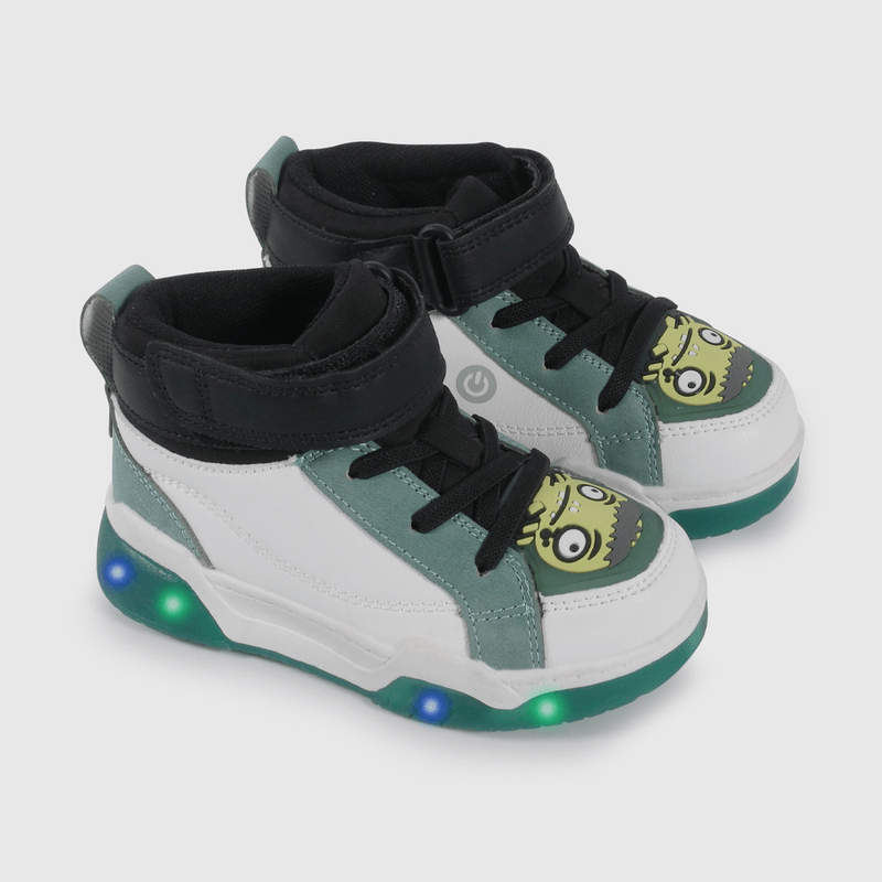 Zapatilla de Luces Blanca con Verde Temática Zombie de Caminante talla 21 a 27