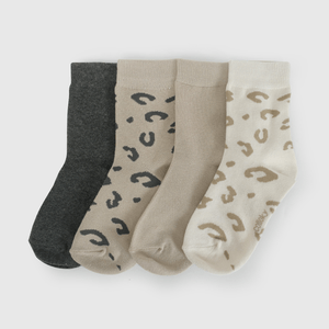 Pack Cuatro Calcetín Beige Animal Print de Niña talla 23/25 a 34/37