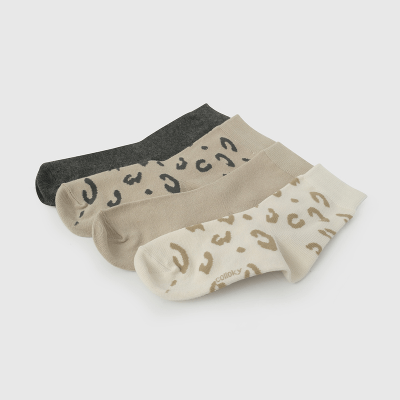 Pack Cuatro Calcetín Beige Animal Print de Niña talla 23/25 a 34/37