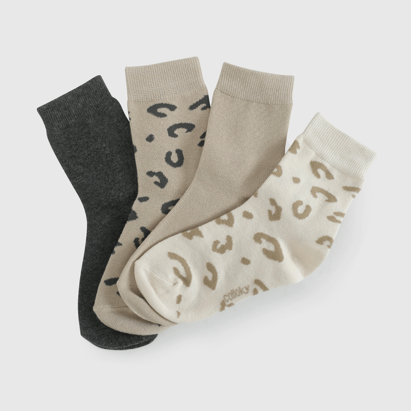 Pack Cuatro Calcetín Beige Animal Print de Niña talla 23/25 a 34/37