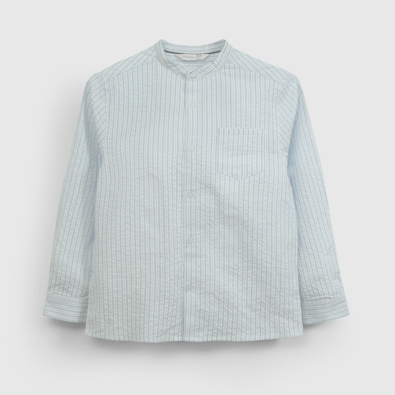 Camisa Celeste Cuello Mao de Niño talla 3 a 12 Años