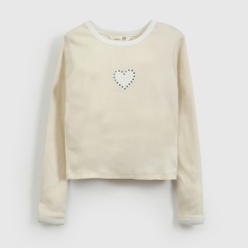 Polera Beige Rib Estrella de Niña talla 3 a 12 Años
