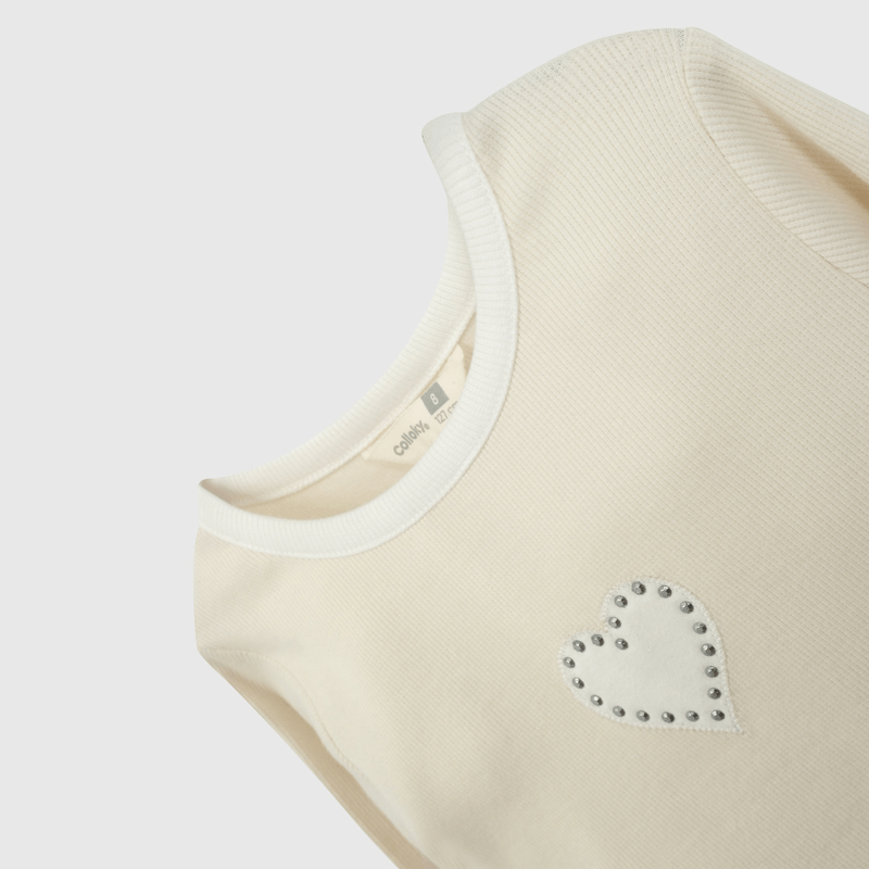 Polera Beige Rib Estrella de Niña talla 3 a 12 Años