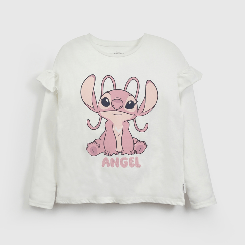 Polera Blanca Vuelo Lilo Stitch de Niña talla 3 a 12 Años