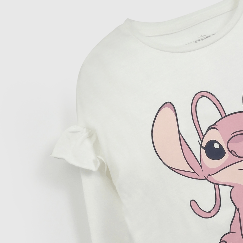 Polera Blanca Vuelo Lilo Stitch de Niña talla 3 a 12 Años