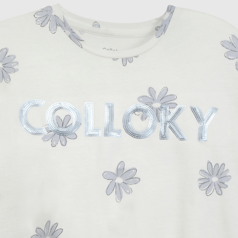 Polera  Blanca Colloky Estampada de Niña talla 3 a 12 Años