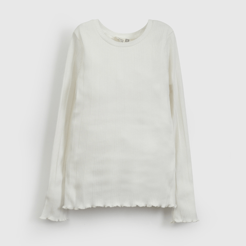 Polera Blanca Rib Básica de Niña talla 3 a 12 Años