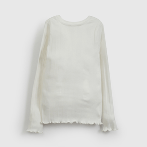 Polera Blanca Rib Básica de Niña talla 3 a 12 Años
