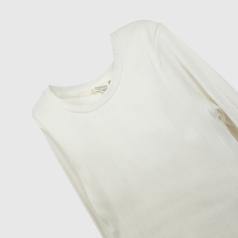 Polera Blanca Rib Básica de Niña talla 3 a 12 Años