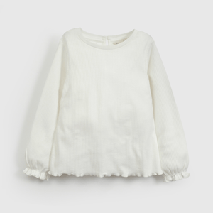 Polera Blanca Manga Recogida de Niña Infantil talla 3/6 M a 24m/36 M