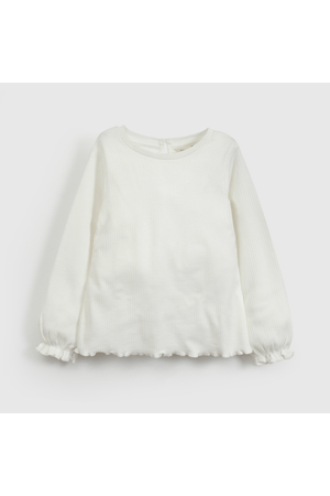 Polera Blanca Manga Recogida de Niña Infantil talla 3/6 M a 24m/36 M