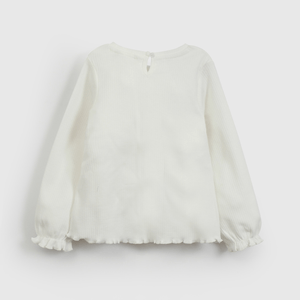 Polera Blanca Manga Recogida de Niña Infantil talla 3/6 M a 24m/36 M