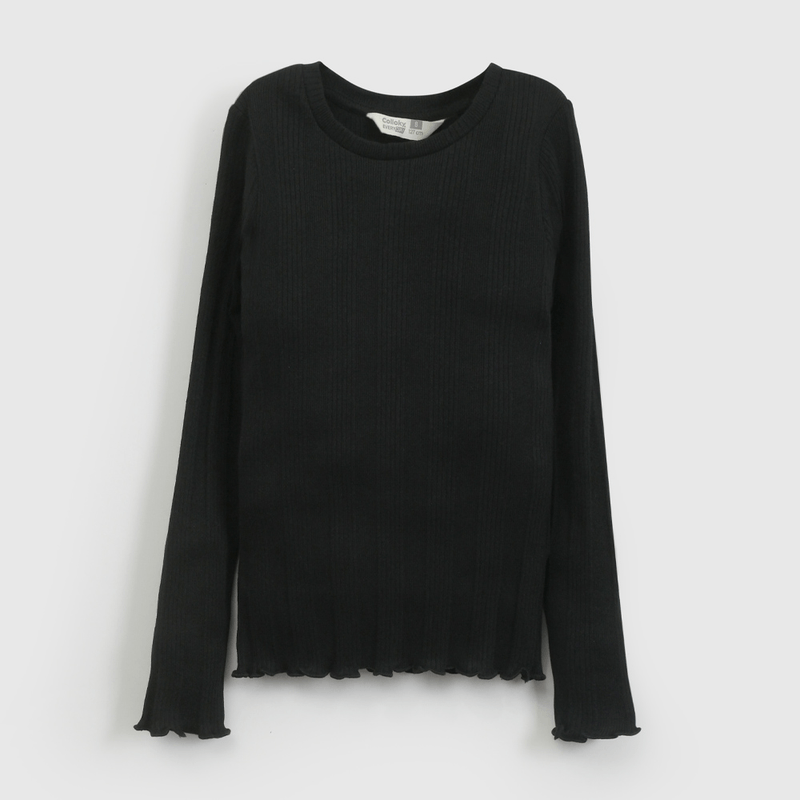 Polera Negra Rib Básica de Niña talla 3 a 12 Años