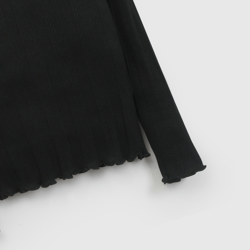 Polera Negra Rib Básica de Niña talla 3 a 12 Años
