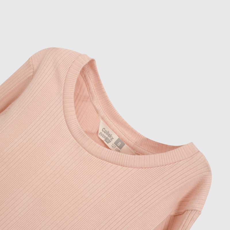 Polera Rosada Rib Básica de Niña talla 3 a 12 Años