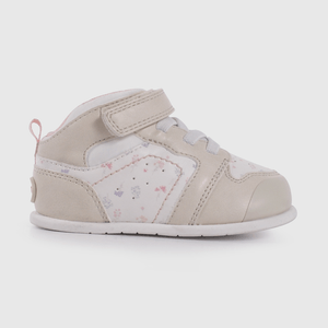 Zapatilla Urbana Beige Con Flores Caña Media  de Primeros Pasos talla 18 a 21