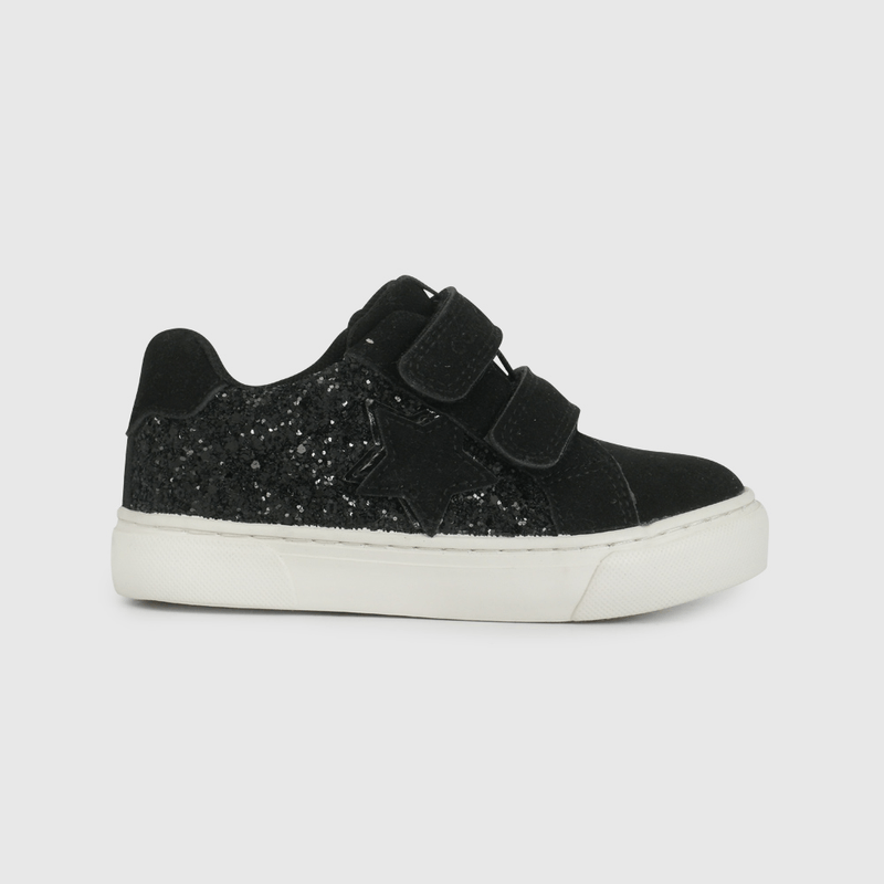 Zapatilla Negra con Estrella y Brillos de Caminante talla 21 a 27