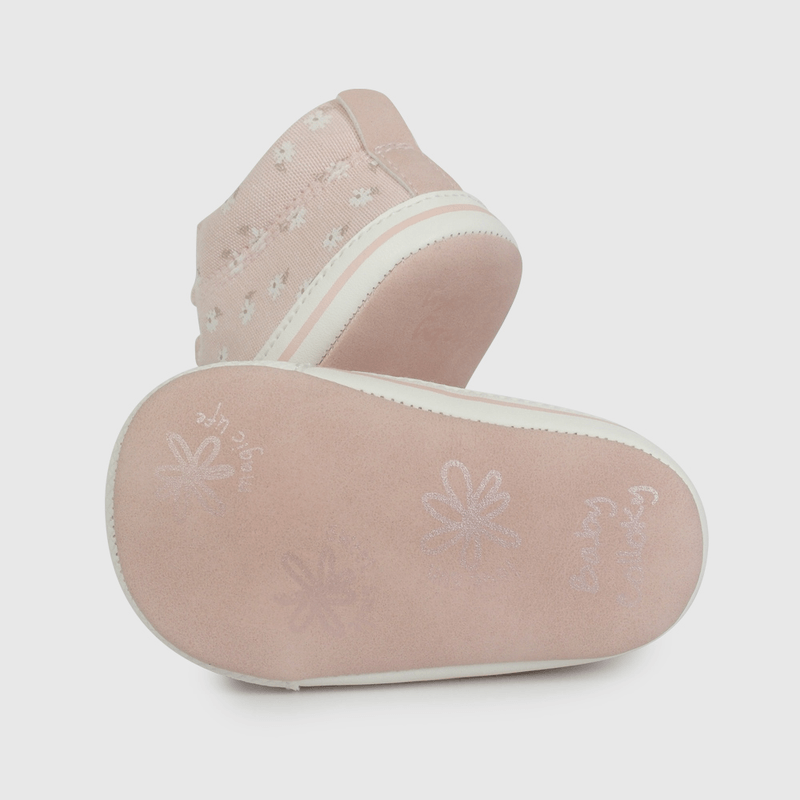 Zapatilla Urbana Caña Alta Rosada Flores de Bebé talla 14 a 18