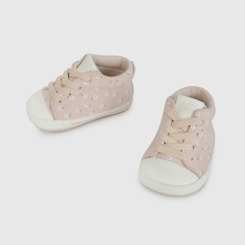 Zapatilla Urbana Caña Alta Rosada Flores de Bebé talla 14 a 18
