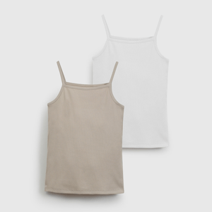 Pack Dos Camiseta Beige Rib de Niña talla 2 a 12 añoss
