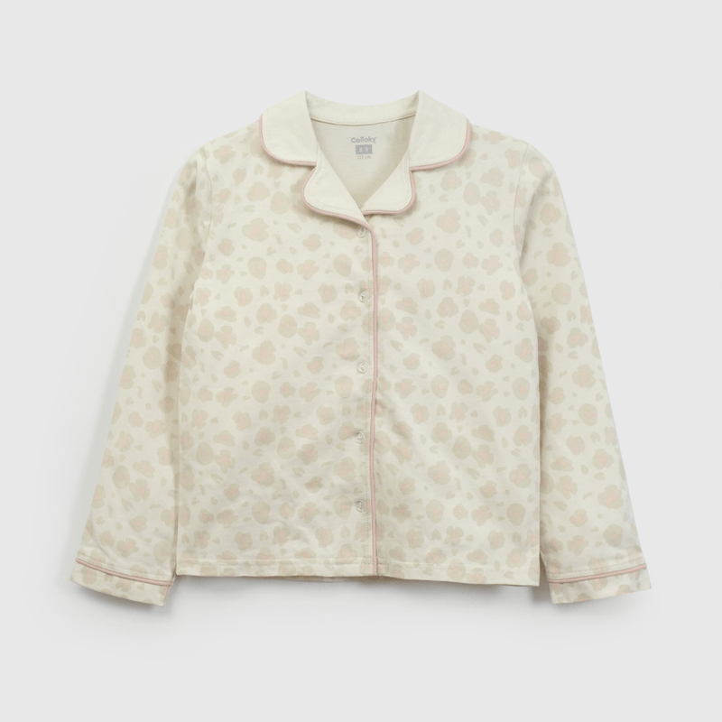 Pijama Beige Camisero Print de Niña talla 2 a 12 añoss