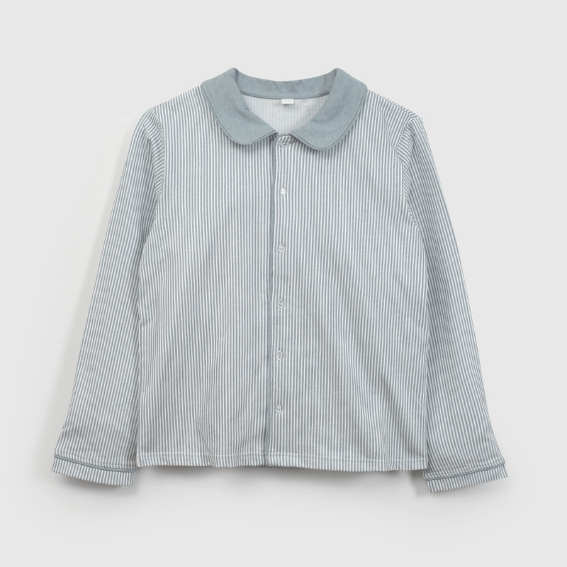 Pijama Celeste Camisero Líneas de Niño talla 2 a 12 añoss