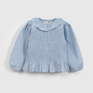 Blusa Celeste Recogido de Niña Infantil talla 3/6 M a 24m/36 M