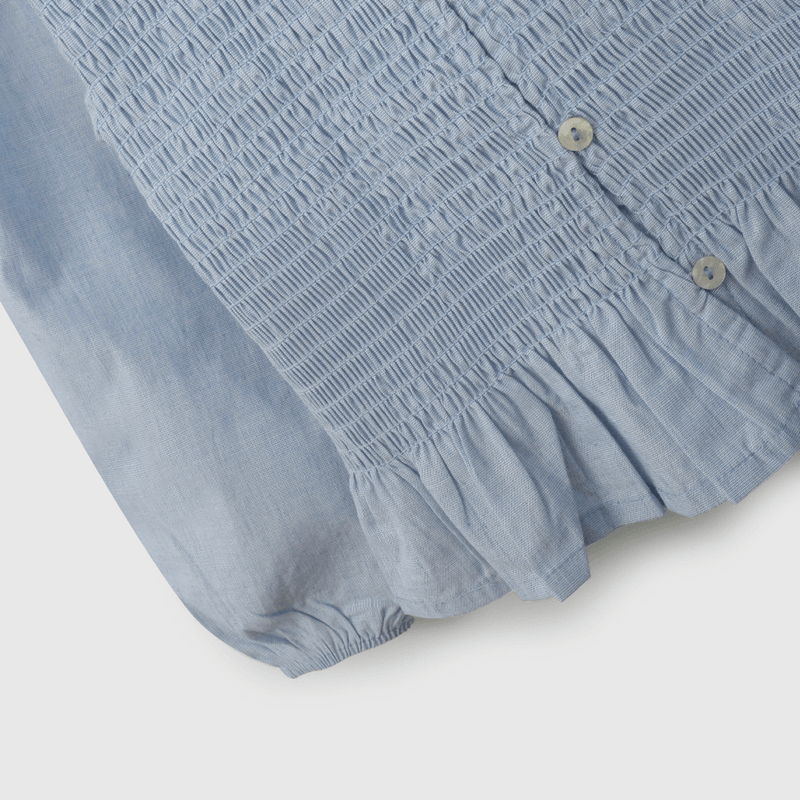 Blusa Celeste Recogido de Niña Infantil talla 3/6 M a 24m/36 M