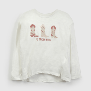 Polera Blanca Botas Cowboy de Niña talla 3 a 12 añoss