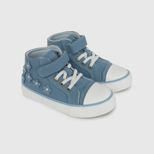 Zapatilla Urbana De Lona Azul Aplicación Flores Caña Media de Caminante talla 21 a 27