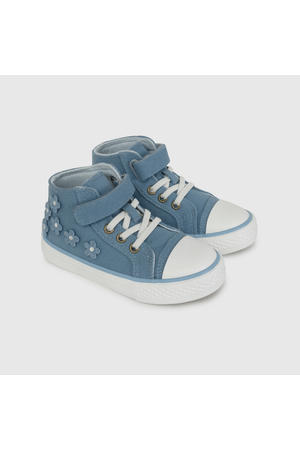 Zapatilla Urbana De Lona Azul Aplicación Flores Caña Media de Caminante talla 21 a 27