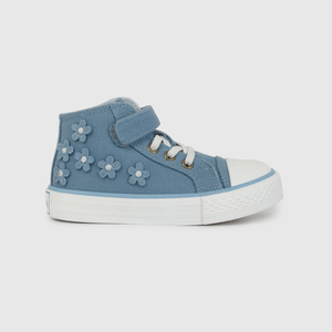 Zapatilla Urbana De Lona Azul Aplicación Flores Caña Media de Caminante talla 21 a 27