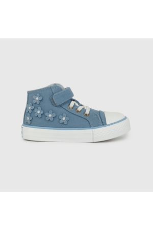 Zapatilla Urbana De Lona Azul Aplicación Flores Caña Media de Caminante talla 21 a 27