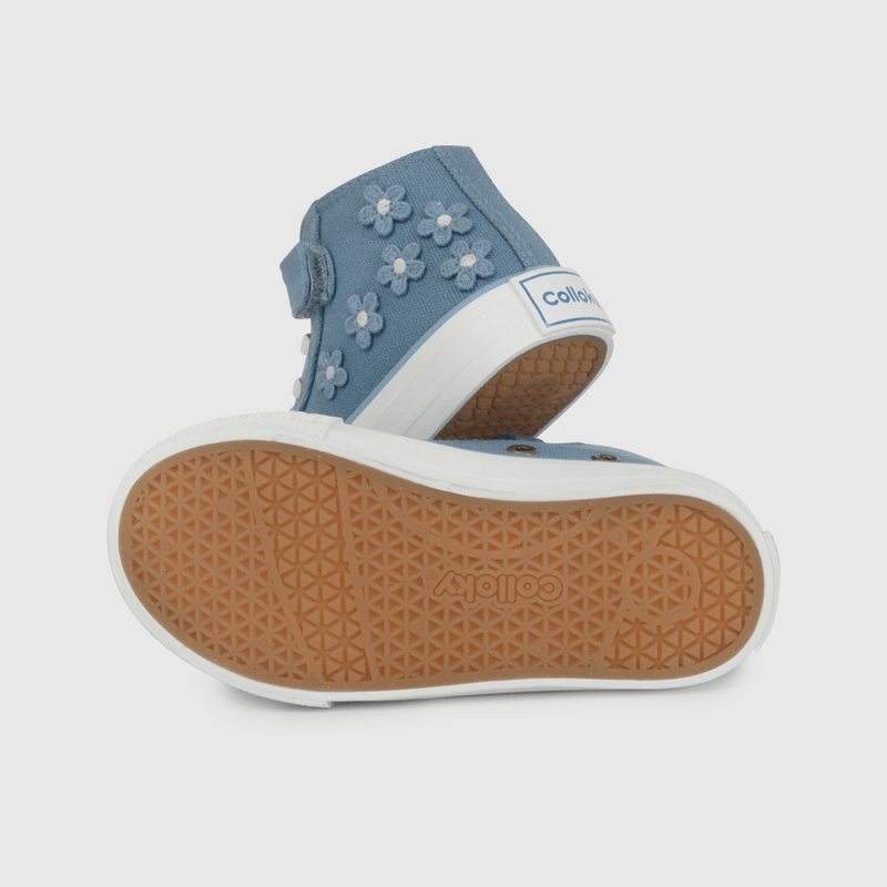 Zapatilla Urbana De Lona Azul Aplicación Flores Caña Media de Caminante talla 21 a 27