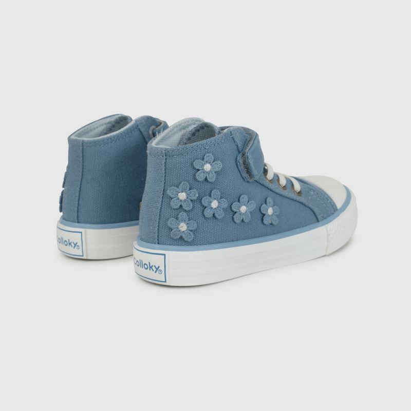 Zapatilla Urbana De Lona Azul Aplicación Flores Caña Media de Caminante talla 21 a 27