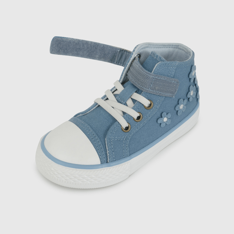 Zapatilla Urbana De Lona Azul Aplicación Flores Caña Media de Caminante talla 21 a 27