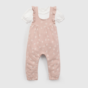 Conjunto Jardinera Y Body Flores Rosado  de Niña Infantil talla 0/3 M a 18/24M